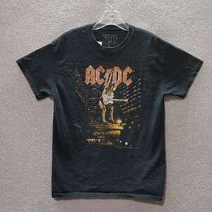 ACDC Men T-Shirt Small Black Logo Stiff Upper Lip Statue Graphic Short Sleeve
